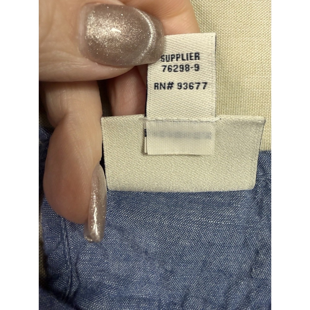 St Johns Bay Blue Chambray Linen Blend Peasant Boho Blouse Tunic Womens L Top - Picture 8 of 10